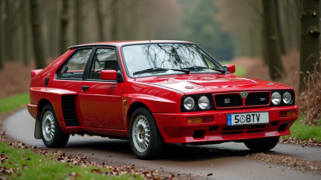 Lancia Delta HF Integraale külgvaade, klassikaline punane värv, tehniline jõudlus ja kaunis kuju