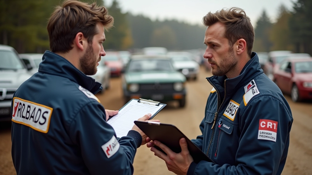 Audi Quattro S1 rallitiim meeskond, sõitja ja kaardilugeja, võistlusest paus, nõu andmine